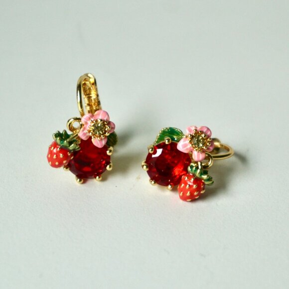 Strawberry and red stone earrings - Picture 6 of 7
